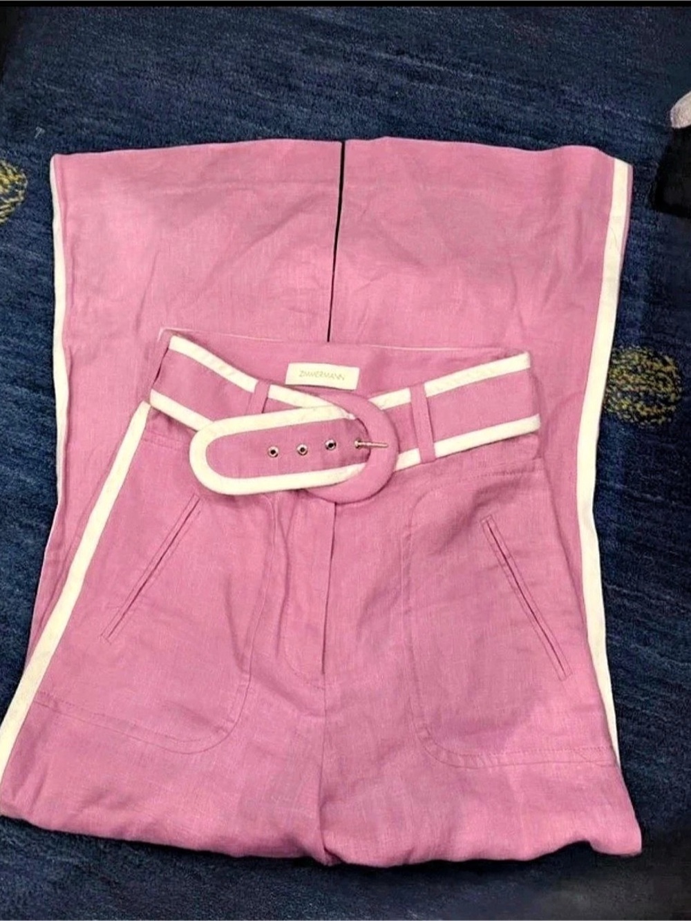 Zimmermann Crush Linen Flare Pant in Pink